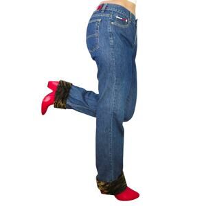 1990s Vintage Tommy Hilfiger High Rise Straight Leg Jeans Tiger Print Cuffs 32"